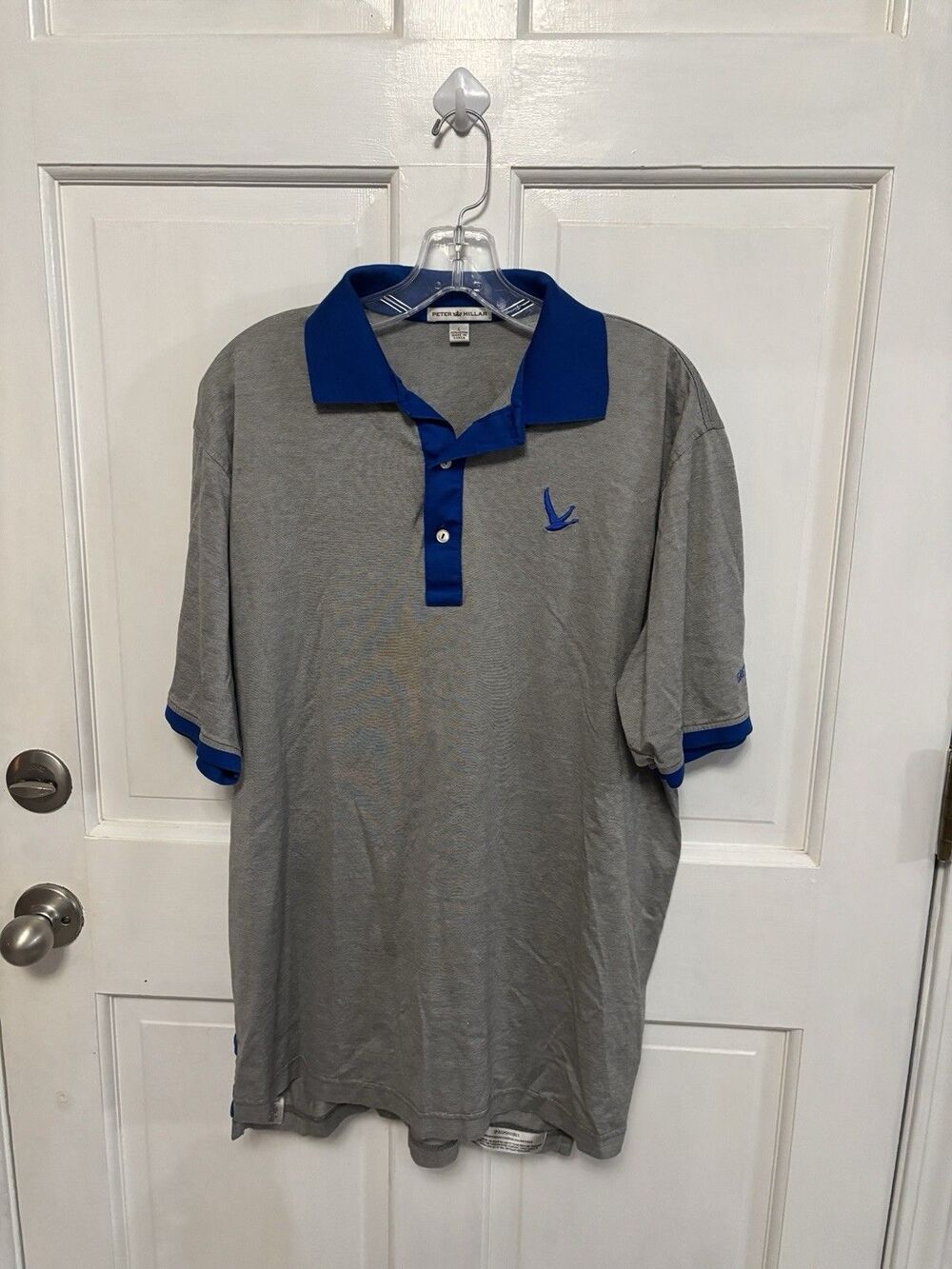 Men’s Grey Goose Peter Millar Grey Blue Polo L Golf Classic Upscale Functional